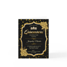 Black Gold & White Quinceañera Birthday Einladung
