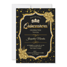 Black Gold & White Quinceañera Birthday Einladung
