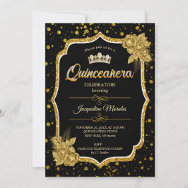 Black Gold & White Quinceañera Birthday Einladung