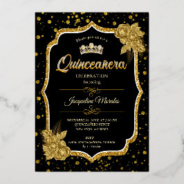 Black Gold & White Quinceañera Birthday Einladung