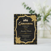 Black Gold & White Quinceañera Birthday Einladung (Stehend Vorderseite)