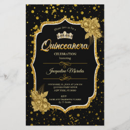 Black Gold & White Quinceañera Birthday Einladung Briefpapier