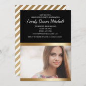 Black Gold White Stripe Graduation Party Save The Date (Vorne/Hinten)