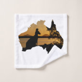 Black, Gold & White Sunset Kangaroo Tree Australie Badhandtuch Set (Waschlappen)