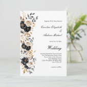 Black Gold White Watercolor Floral Elegant Wedding Einladung (Stehend Vorderseite)