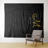 Black Gold White Wedding Monogram Foto Stand Wandteppich (Beispiel (Horizontal))