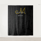 Black Gold White Wedding Monogram Foto Stand Wandteppich (Vorderseite)