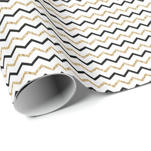 Black Gold White Zickzack Zig Zag Muster Geschenkpapier (Rolleneckpunkt)