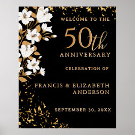 Black Gold Willkommensfloral 50. Hochzeitstag Poster