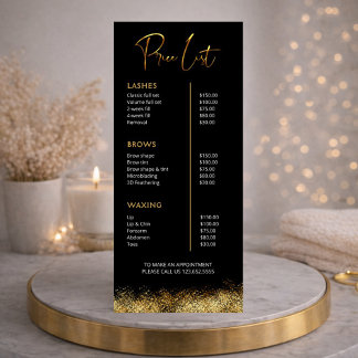 Black & Gold Wimpern-Technik-Preisliste | Luxus-Sc Werbekarte