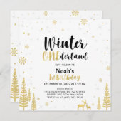 Black & Gold Winter Onederland 1. Geburtstag Einladung (Vorne/Hinten)