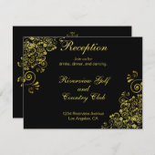 Black Gold Wirbel Hochzeitsempfang Begleitkarte (Vorne/Hinten)