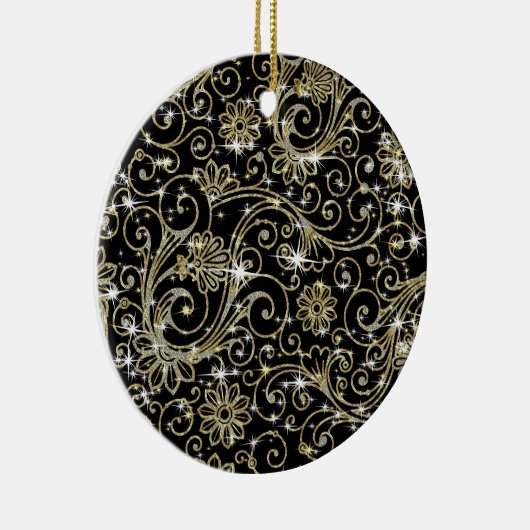 Black & Gold Wirbel Keramik Ornament (Rechts)