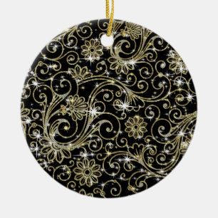 Black & Gold Wirbel Keramik Ornament