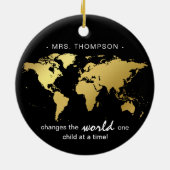 Black & Gold World Map Lehrer Anerkennung Keramik Ornament (Hinten)