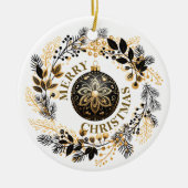 Black Gold Wreath Holiday Keramik Ornament (Vorne)