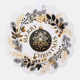 Black Gold Wreath Holiday Ornament Karte
