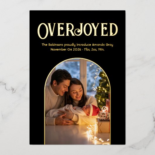 Black & Gold Xmas Baby Birth Ankündigung Foto (Vorderseite)