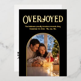 Black & Gold Xmas Baby Birth Ankündigung Foto