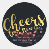 Black & Gold Xmas jubeln zu einem neuen Jahr Typog Runder Aufkleber (Vorderseite)