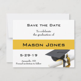 Black Gold Yellow Graduation Cap und Tassel Custom Save The Date