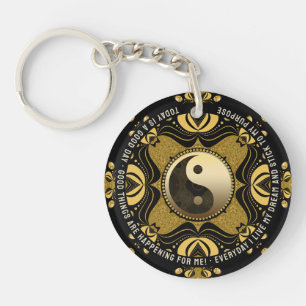 Black Gold Yin Yang Balance Affirmation Worte Schlüsselanhänger