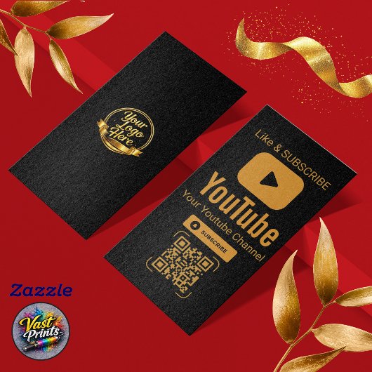 Black Gold YouTube Subscribe QR Code Visitenkarte