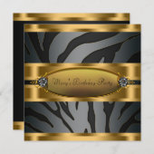 Black Gold Zebra Birthday Party Einladung (Vorne/Hinten)