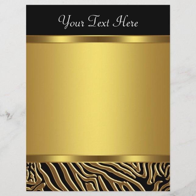 Black Gold Zebra Elegant Black Zebra Letterhead (Vorderseite)