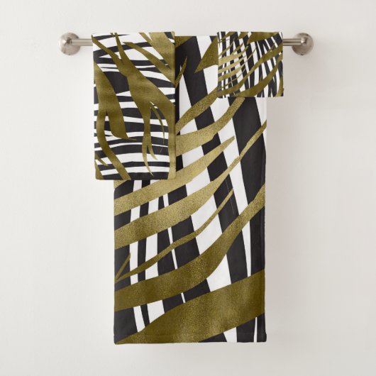 Black & Gold Zebra Print Safari Chic Glamour Badhandtuch Set (Insitu)