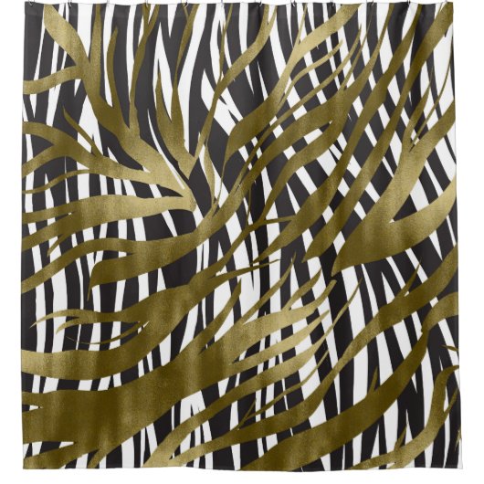 Black & Gold Zebra Print Safari Chic Glamour Duschvorhang (Vorderseite)