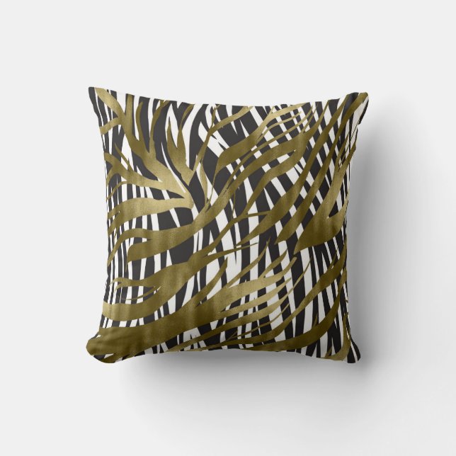 Black & Gold Zebra Print Safari Chic Glamour Kissen (Vorderseite)