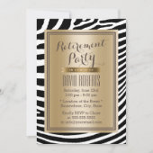 Black & Gold Zebra Stripes Modern Retirement Party Einladung (Vorderseite)