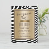 Black & Gold Zebra Stripes Modern Retirement Party Einladung (Stehend Vorderseite)