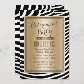 Black & Gold Zebra Stripes Modern Retirement Party Einladung (Vorne/Hinten)