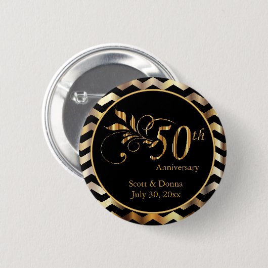 Black & Gold Zickzack 50. Hochzeitstag Button (Vorne & Hinten)