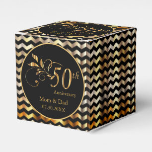 Black & Gold Zickzack 50. Hochzeitstag Geschenkschachtel