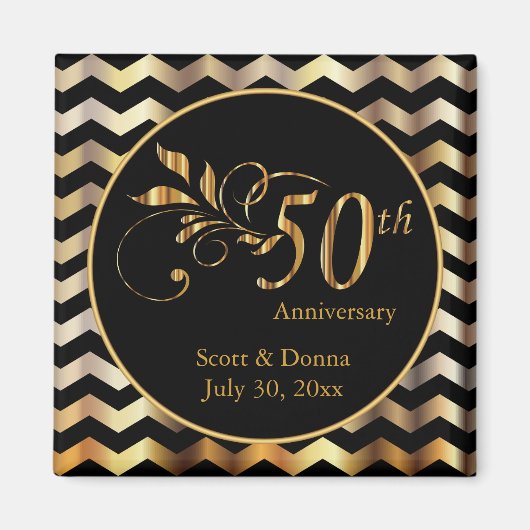 Black & Gold Zickzack 50. Hochzeitstag Magnet (Vorne)