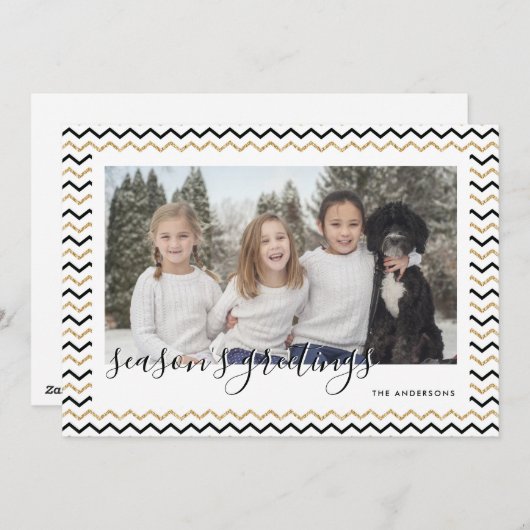 Black Gold Zickzack Foto Saison Grüße Karten (Vorne/Hinten)