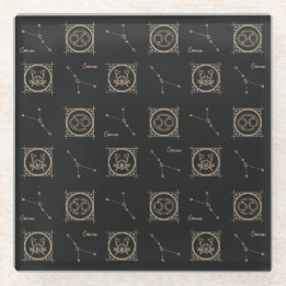 Black & Gold Zodiac Cancer Astrologie Star-Zeichen Glasuntersetzer