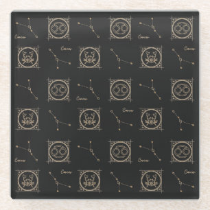 Black & Gold Zodiac Cancer Astrologie Star-Zeichen Glasuntersetzer