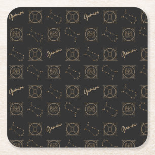 Black & Gold Zodiac Gemini Sternzeichen Rechteckiger Pappuntersetzer