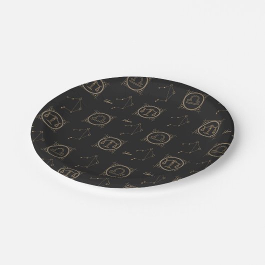Black & Gold Zodiac Libra Sternzeichen Pappteller (Schrägansicht)