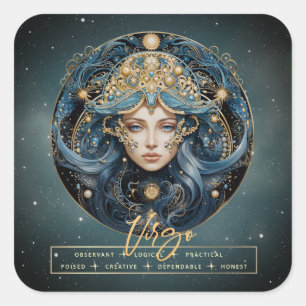 Black Gold Zodiac Sign Constellation Virgo Quadratischer Aufkleber
