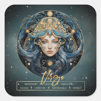 Black Gold Zodiac Sign Constellation Virgo Quadratischer Aufkleber