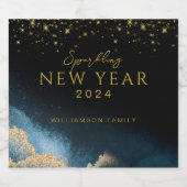 Black Golden | Aquarellfarbe Neujahr Schaumweinetikett (Einzelnes Label)