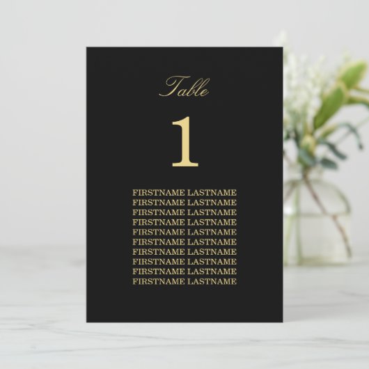 Black Golden Beige Guest Names Table Card (Stehend Vorderseite)