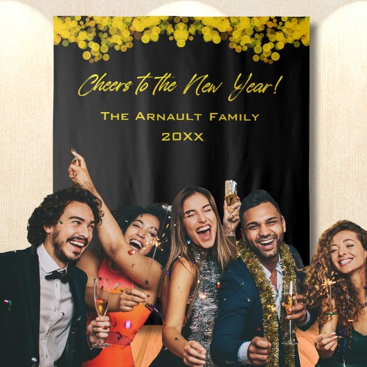 Black Golden Bokeh Lights zum Neujahr Wandteppich