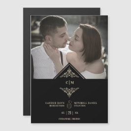 Black Golden Chic Lace Romantic Couple Wedding Magnetkarte