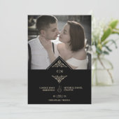 Black Golden Chic Lace Romantic Couple Wedding Save The Date (Stehend Vorderseite)